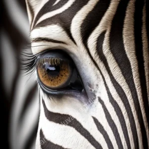 Siyah beyaz çizgileri ve göz detaylarıyla vahşi doğanın asaletini yansıtan yakın çekim zebra duvar kağıdı.