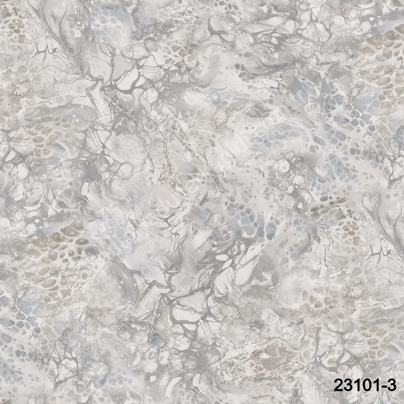 Adawall Roka 23101-3 Modern Taş Desenli Akışkan Duvar Kağıdı Açık gri, beyaz ve bej tonlarında, akışkan sıvı taş ve hücresel mermer görünümü sunan lüks duvar kağıdı tasarımı.